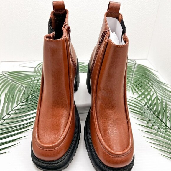 SO Women's Chelsea Side Zip Chunky Heeled Ankle Boots Size 7.5 Brown NWB - Picture 2 of 12
